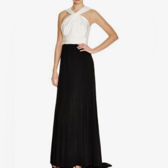 Vera Wang gorgeous twisted neck ruched ivory and black empire gown size 12 NWT - Picture 4 of 15